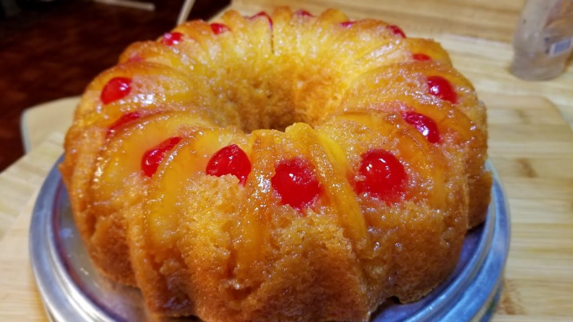 Pineapple Upside Down Cake With Yellow Cake Mix In Bundt Pan